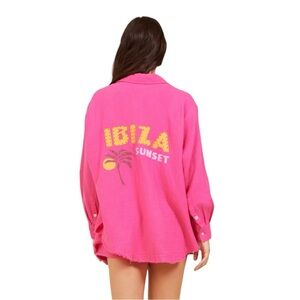 SURF GYPSY HOT PINK IBIZA BUTTON-DOWN COVERUP